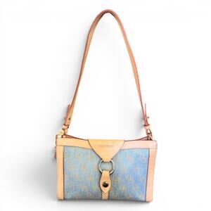 Dooney & Bourke DB Monogram Blue Denim Vachetta Leather Y2K Purse Baguette